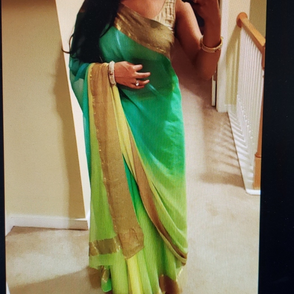 Pure chiffon georgette saree with gold border